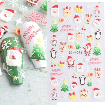 Рельефные Рождественские Мультяшные Наклейки для ногтей Птица Снег Цветы Санта Пряники Зимние Слайдеры Новогоднее Украшение