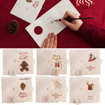 Рождественские поздравительные открытки, конверт, Поздравительная открытка с Рождеством, Рождественские украшения для вечеринок, Приглашения на день рождения, трехкратная открытка