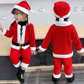 Рождественский костюм для маленьких мальчиков и девочек, Рождественский Санта, Флисовая теплая верхняя одежда, комплект для косплея, Наряды, Рождественский Косплей, комплект одежды