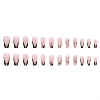 Розовые блестящие квадратные накладные ногти из АБС-материала, бережно относящиеся к ногтям и коже для Хэллоуина, Рождества