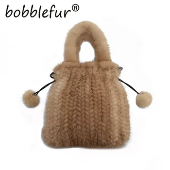 Роскошная женская сумка ручной вязки Bobblefur из натурального меха норки.