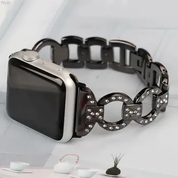Роскошный Ремешок для часов Apple Watch 7 41 45 мм 6 5 4 3 Женский Бриллиантовый Браслет из Нержавеющей Стали для iWatch 7 44 40 42 38 мм Ремешок