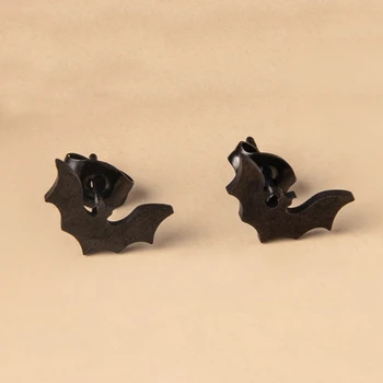 Серьги-гвоздики в виде летучей мыши из нержавеющей стали для женщин и мужчин, забавный подарок для вечеринки в стиле панк на Хэллоуин, черные серьги-гвоздики в виде летучей мыши, ювелирные изделия