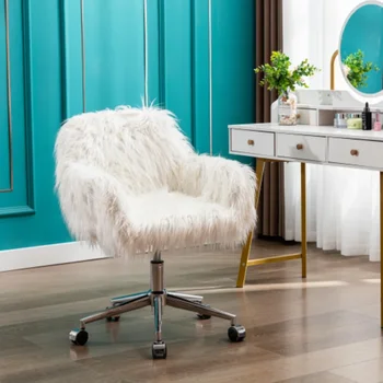 Современное эргономичное офисное кресло из искусственного меха, Пушистое кресло для отдыха, Косметический столик для девочек, Дизайнерская мебель для дома из золота Silla, Пригодная для использования,