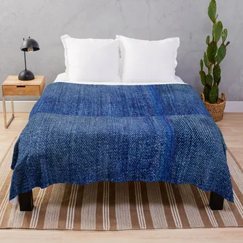 Темно-синее джинсовое пледовое одеяло Плюшевые пледы для диванов декоративные Пушистые мягкие пледы