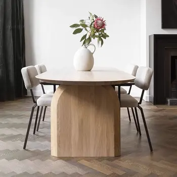 Французские обеденные столы для кофейни из массива дерева Креативный Дизайнер виллы Длинный стол Модный Обеденный стол для аренды в лобби отеля H