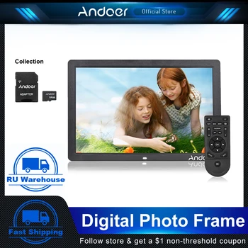 Цифровая рамка для фотографий Andoer, 17-дюймовая светодиодная цифровая фоторамка, видеоплеер 1080P, часы с дистанционным управлением, Рождественский подарок на День рождения