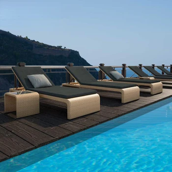 Шезлонг для отдыха у открытого бассейна, плетеный из ротанга, водонепроницаемый и защищенный от солнца пляжный стул