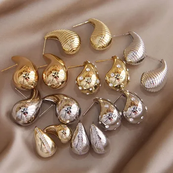 Шикарные серьги-гвоздики с крупными каплями воды для женщин, массивные серьги-гвоздики с каплевидным кристаллом, позолоченные украшения для ушей